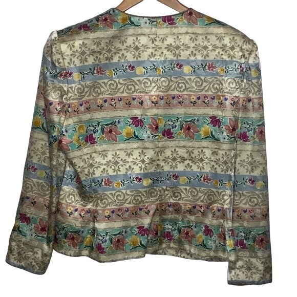 Adrianna Papell Womens Floral Striped Silk Blazer 16 Button-Front Jacket - Picture 2 of 4